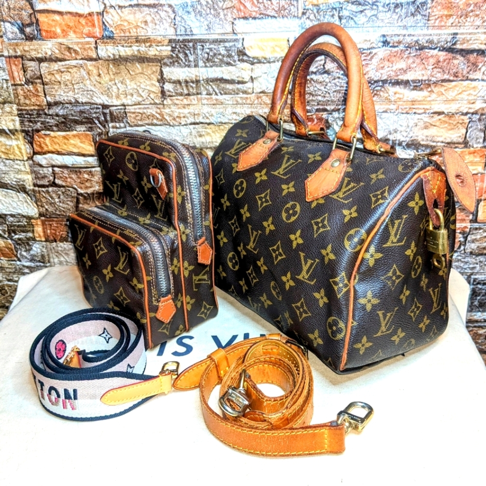 Louis Vuitton Monogram Bag Set - Speedy 25 with Bandoulière Strap & Mini Amazone